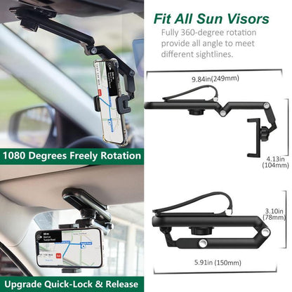 2025 Good Quality New 1080° Multi-Function Sun Visor Universal 360 Degree Rotating Phone Holder Suitable for Any Scene Car Holder - Rotatable and Retractable