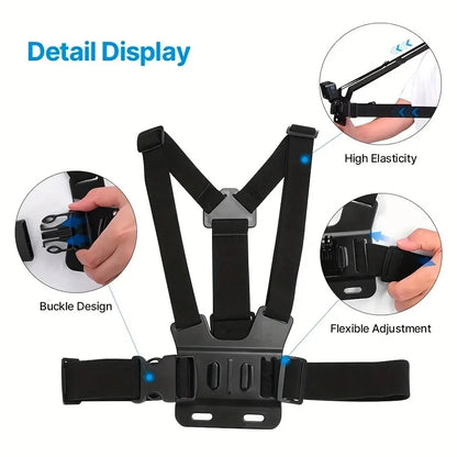 All-In-One 6Pcs Action Camera Kit Head Strap Chest Strap Mount Adjustable for Gopro Phone Osmo Enhanced Stability Versatility