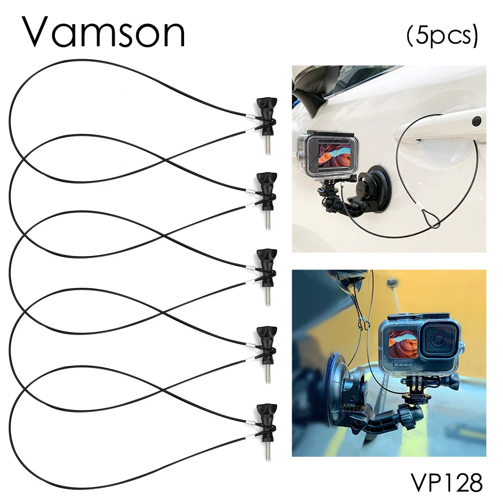 Vamson for Gopro Accessories 5PCS 60Cm Stainless Steel Black Lanyard Tether for Gopro 10 9 8 7 Insta360 SJCAM Dji Action Camera
