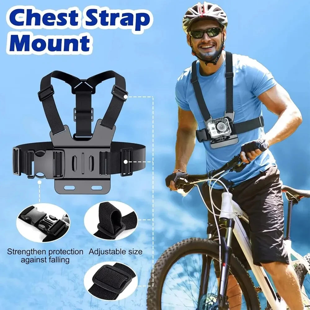 All-In-One 6Pcs Action Camera Kit Head Strap Chest Strap Mount Adjustable for Gopro Phone Osmo Enhanced Stability Versatility