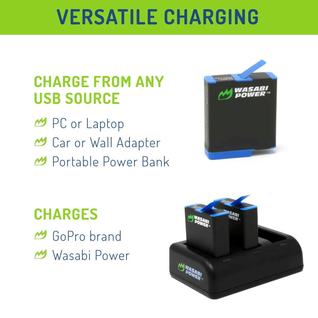 Battery (2-Pack) and Triple Charger for Gopro HERO8 Black (Compatible with HERO7, HERO6, HERO5)