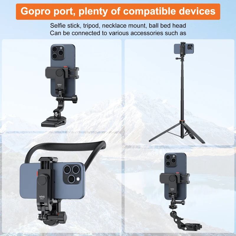 VRIG PH17 Multi-Functional Phone Tripod Mount Phone Holder Phone Clamp 360° Rotatable with Dual Cold Shoe Mounts Accessories