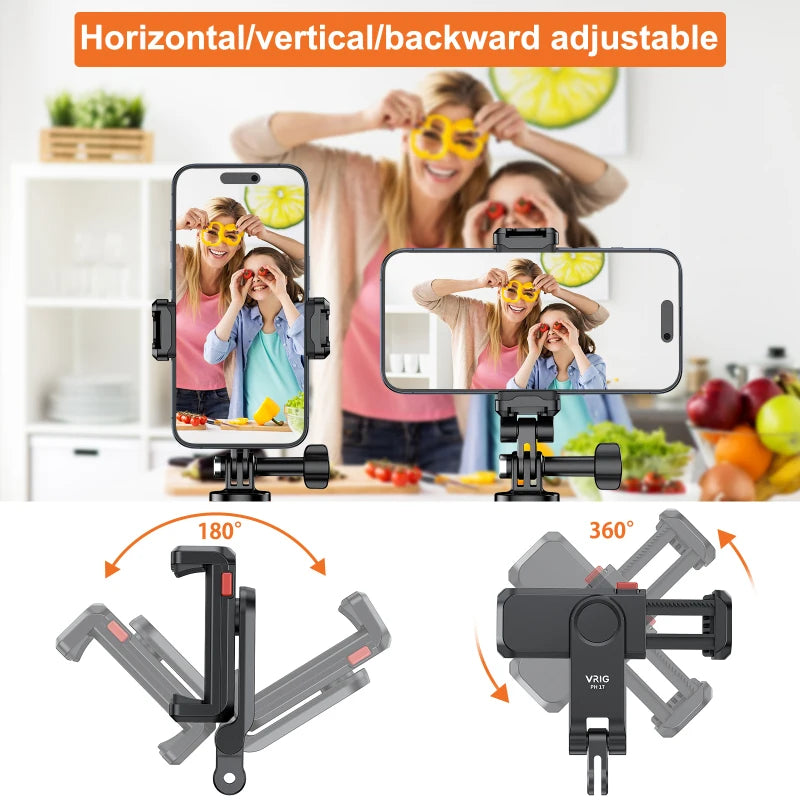 VRIG PH17 Multi-Functional Phone Tripod Mount Phone Holder Phone Clamp 360° Rotatable with Dual Cold Shoe Mounts Accessories