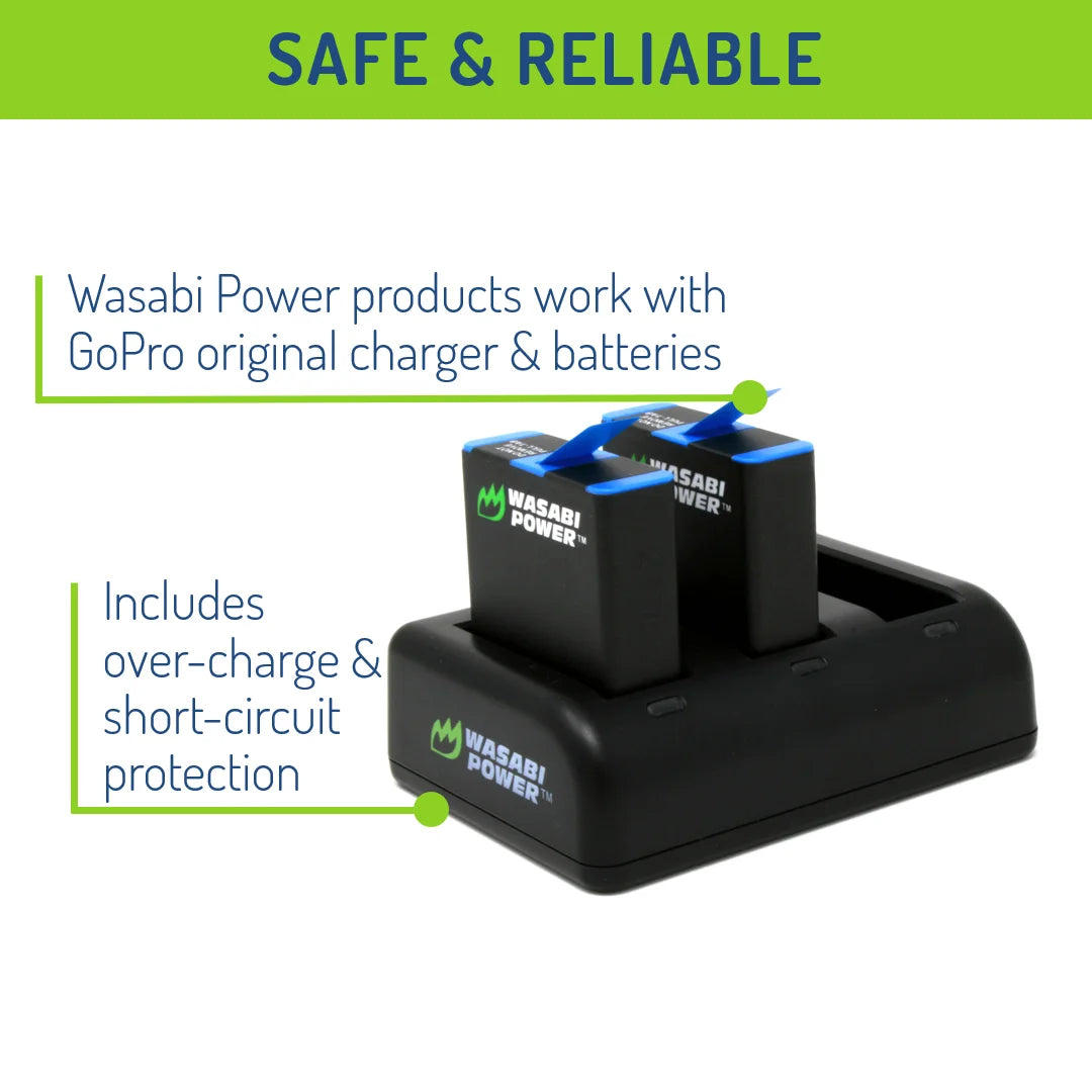 Battery (2-Pack) and Triple Charger for Gopro HERO8 Black (Compatible with HERO7, HERO6, HERO5)