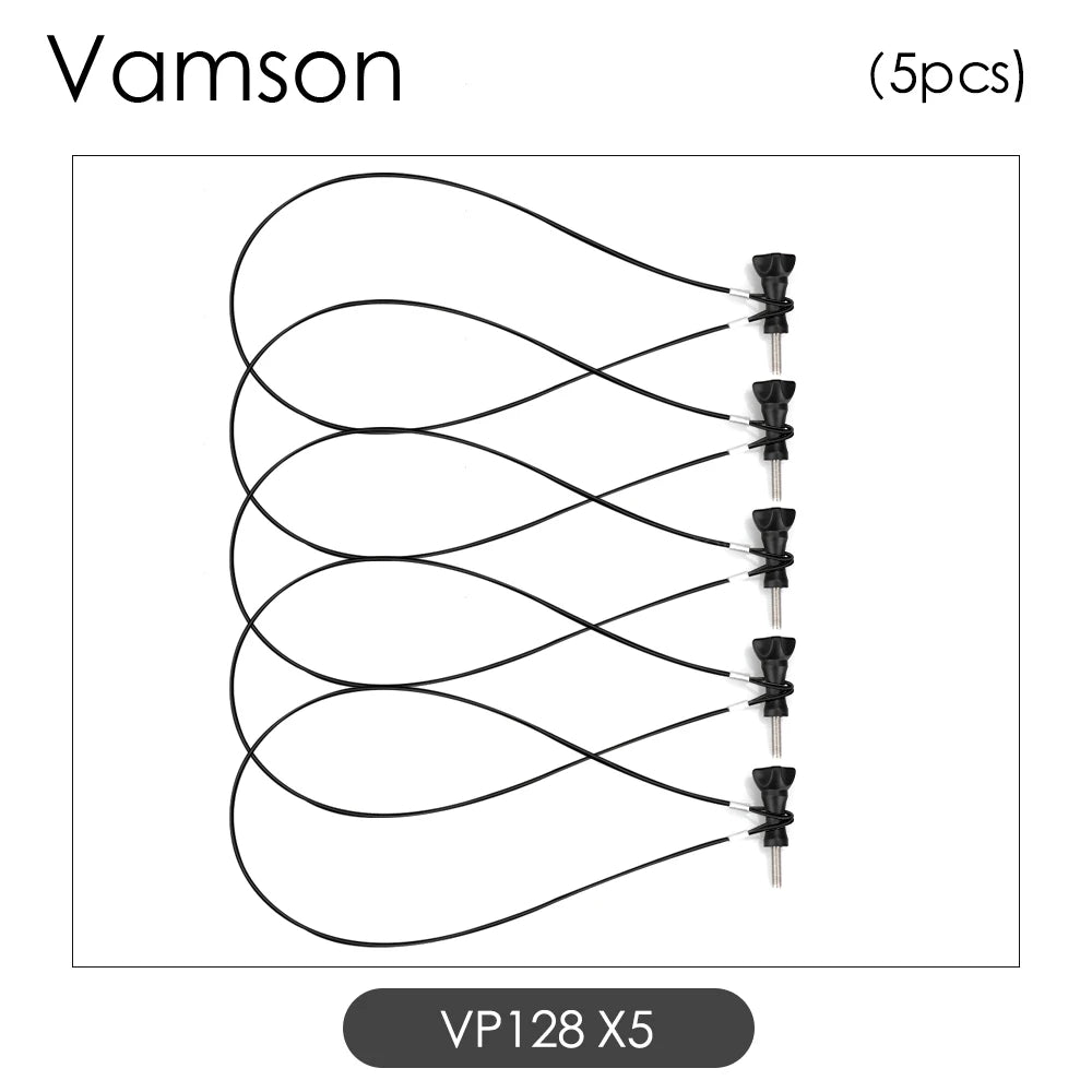 Vamson for Gopro Accessories 5PCS 60Cm Stainless Steel Black Lanyard Tether for Gopro 10 9 8 7 Insta360 SJCAM Dji Action Camera