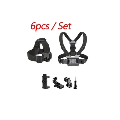 All-In-One 6Pcs Action Camera Kit Head Strap Chest Strap Mount Adjustable for Gopro Phone Osmo Enhanced Stability Versatility